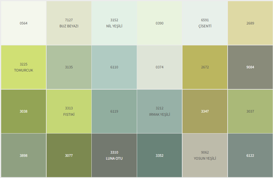 yeşil kartela Dyo Boya Renk Kartelası 